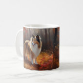 Rough Collie im Herbst Leaves Fall Inspiriert Kaffeetasse (Vorderseite Links)