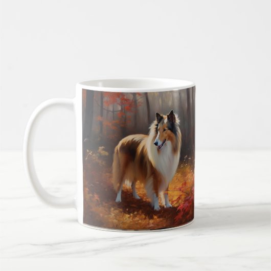 Rough Collie im Herbst Leaves Fall Inspiriert Kaffeetasse (Links)