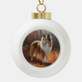 Rough Collie im Herbst Leaves Fall Inspiriert Keramik Kugel-Ornament (Vorderseite)