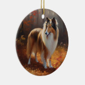 Rough Collie im Herbst Leaves Fall Inspiriert Keramik Ornament (Rechts)