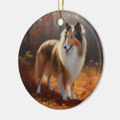 Rough Collie im Herbst Leaves Fall Inspiriert Keramik Ornament (Links)