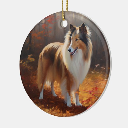 Rough Collie im Herbst Leaves Fall Inspiriert Keramik Ornament (Links)