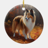 Rough Collie im Herbst Leaves Fall Inspiriert Keramik Ornament (Hinten)