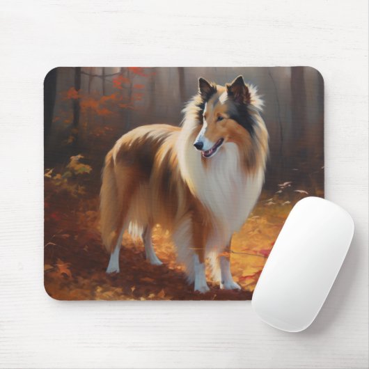 Rough Collie im Herbst Leaves Fall Inspiriert Mousepad (Mit Mouse)