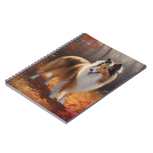 Rough Collie im Herbst Leaves Fall Inspiriert Notizblock (Linke Seite)