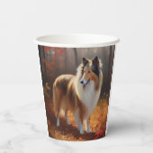 Rough Collie im Herbst Leaves Fall Inspiriert Pappbecher (Rückseite)