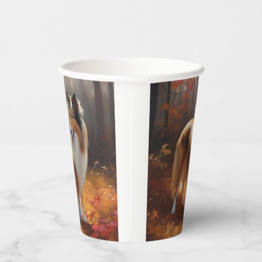 Rough Collie im Herbst Leaves Fall Inspiriert Pappbecher (Rechts)