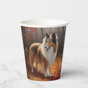 Rough Collie im Herbst Leaves Fall Inspiriert Pappbecher