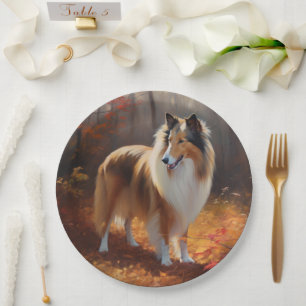 Rough Collie im Herbst Leaves Fall Inspiriert Pappteller