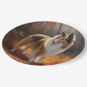 Rough Collie im Herbst Leaves Fall Inspiriert Pappteller (Schrägansicht)