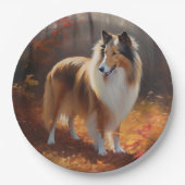 Rough Collie im Herbst Leaves Fall Inspiriert Pappteller (Vorderseite)
