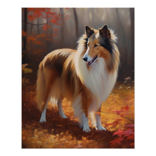 Rough Collie im Herbst Leaves Fall Inspiriert Poster (Vorderseite)