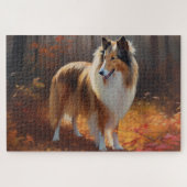 Rough Collie im Herbst Leaves Fall Inspiriert Puzzle (Horizontal)