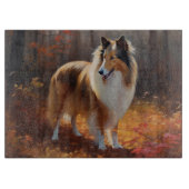 Rough Collie im Herbst Leaves Fall Inspiriert Schneidebrett (Vorderseite)