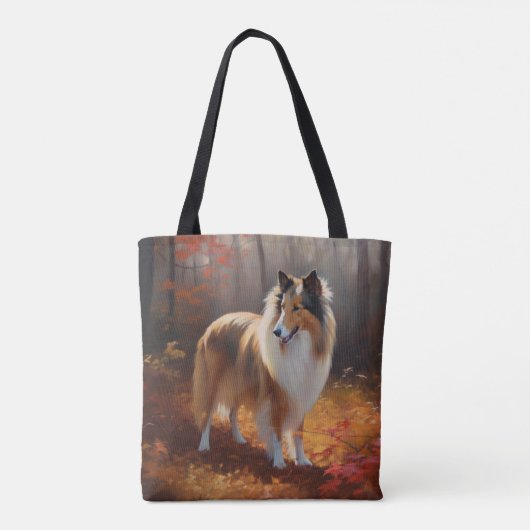 Rough Collie im Herbst Leaves Fall Inspiriert Tasche (Rückseite)