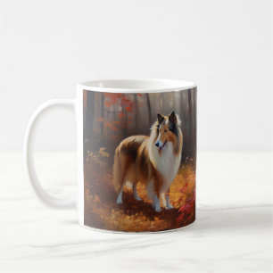 Rough Collie im Herbstlaubfall inspiriert Kaffeetasse