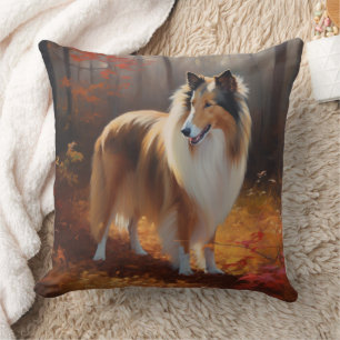 Rough Collie im Herbstlaubfall inspiriert Kissen