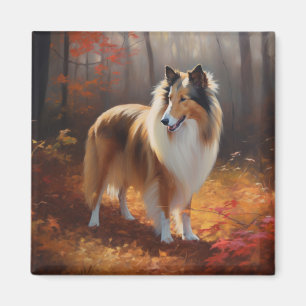 Rough Collie im Herbstlaubfall inspiriert Magnet