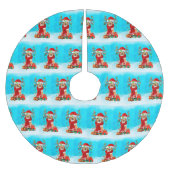 Rough Collie im Schnee mit Weihnachtsgeschenken Polyester Weihnachtsbaumdecke (Vorderseite)