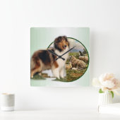 Rough Collie Keeper of the Sheep Quadratische Wanduhr (Zuhause)