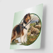 Rough Collie Keeper of the Sheep Quadratische Wanduhr (Winkel)