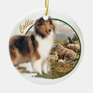 Rough Collie Keeper vom Schafe Keramik Ornament