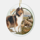 Rough Collie Keeper vom Schafe Keramik Ornament (Links)