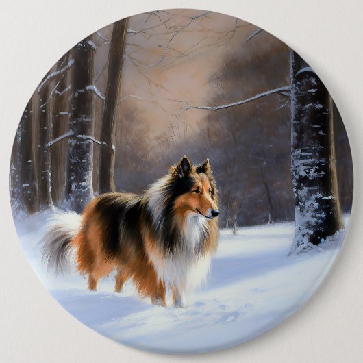 Rough Collie Let It Snow Weihnachten Button (Vorderseite)