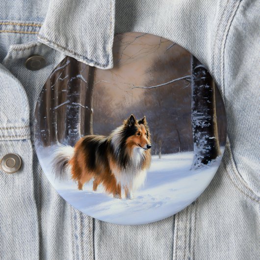 Rough Collie Let It Snow Weihnachten Button (Beispiel)