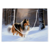 Rough Collie Let It Snow Weihnachten Große Geschenktüte (Vorderseite)