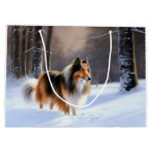 Rough Collie Let It Snow Weihnachten Große Geschenktüte (Rückseite)