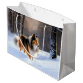 Rough Collie Let It Snow Weihnachten Große Geschenktüte (Rückseite Schrägansicht)