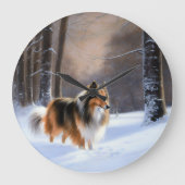 Rough Collie Let It Snow Weihnachten Große Wanduhr (Vorderseite)