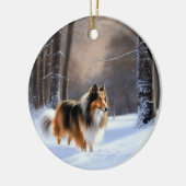 Rough Collie Let It Snow Weihnachten Keramik Ornament (Links)