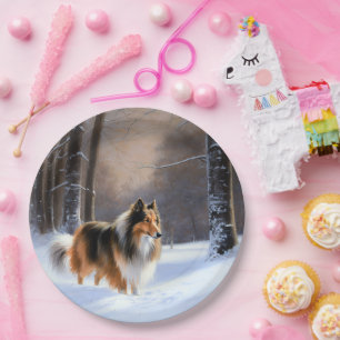 Rough Collie Let It Snow Weihnachten Pappteller