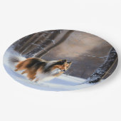 Rough Collie Let It Snow Weihnachten Pappteller (Schrägansicht)