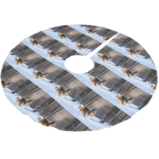Rough Collie Let It Snow Weihnachten Polyester Weihnachtsbaumdecke (Schrägansicht)
