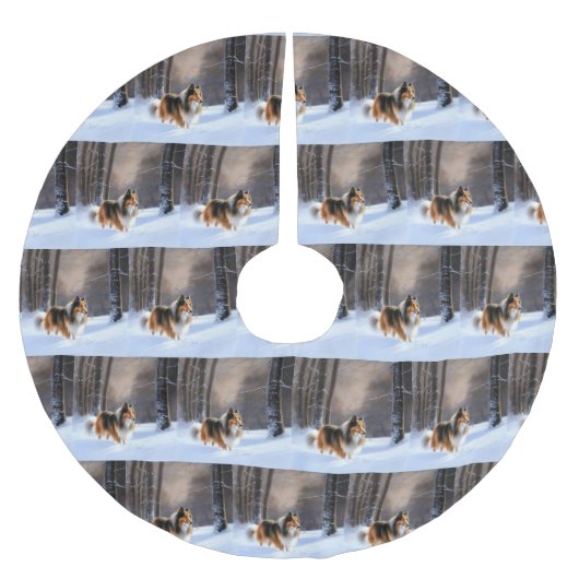 Rough Collie Let It Snow Weihnachten Polyester Weihnachtsbaumdecke (Vorderseite)