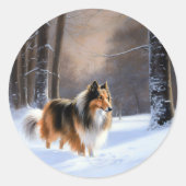 Rough Collie Let It Snow Weihnachten Runder Aufkleber (Vorderseite)