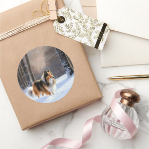 Rough Collie Let It Snow Weihnachten Runder Aufkleber