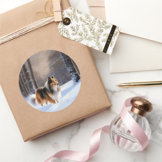 Rough Collie Let It Snow Weihnachten Runder Aufkleber (Schenken)
