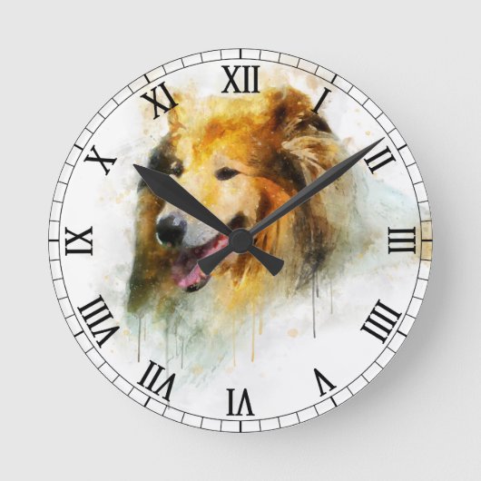 Rough Collie / Long-haired Collie Runde Wanduhr (Vorderseite)