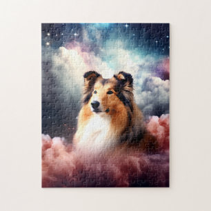 Rough Collie mit Cloud Space Hintergrund Puzzle