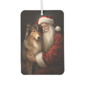 Rough Collie mit dem Weihnachtsmann Feierliche Wei Autolufterfrischer (Vorderseite)