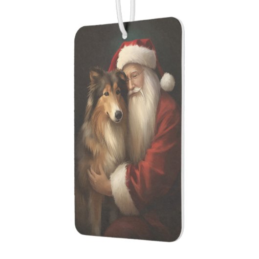 Rough Collie mit dem Weihnachtsmann Feierliche Wei Autolufterfrischer (Links)