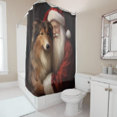 Rough Collie mit dem Weihnachtsmann Feierliche Wei Duschvorhang (Beispiel)