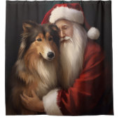 Rough Collie mit dem Weihnachtsmann Feierliche Wei Duschvorhang (Vorderseite)