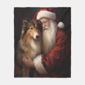 Rough Collie mit dem Weihnachtsmann Feierliche Wei Fleecedecke (Vorderseite)