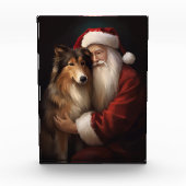 Rough Collie mit dem Weihnachtsmann Feierliche Wei Fotoblock (Vorderseite)