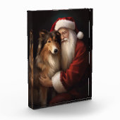 Rough Collie mit dem Weihnachtsmann Feierliche Wei Fotoblock (Links)